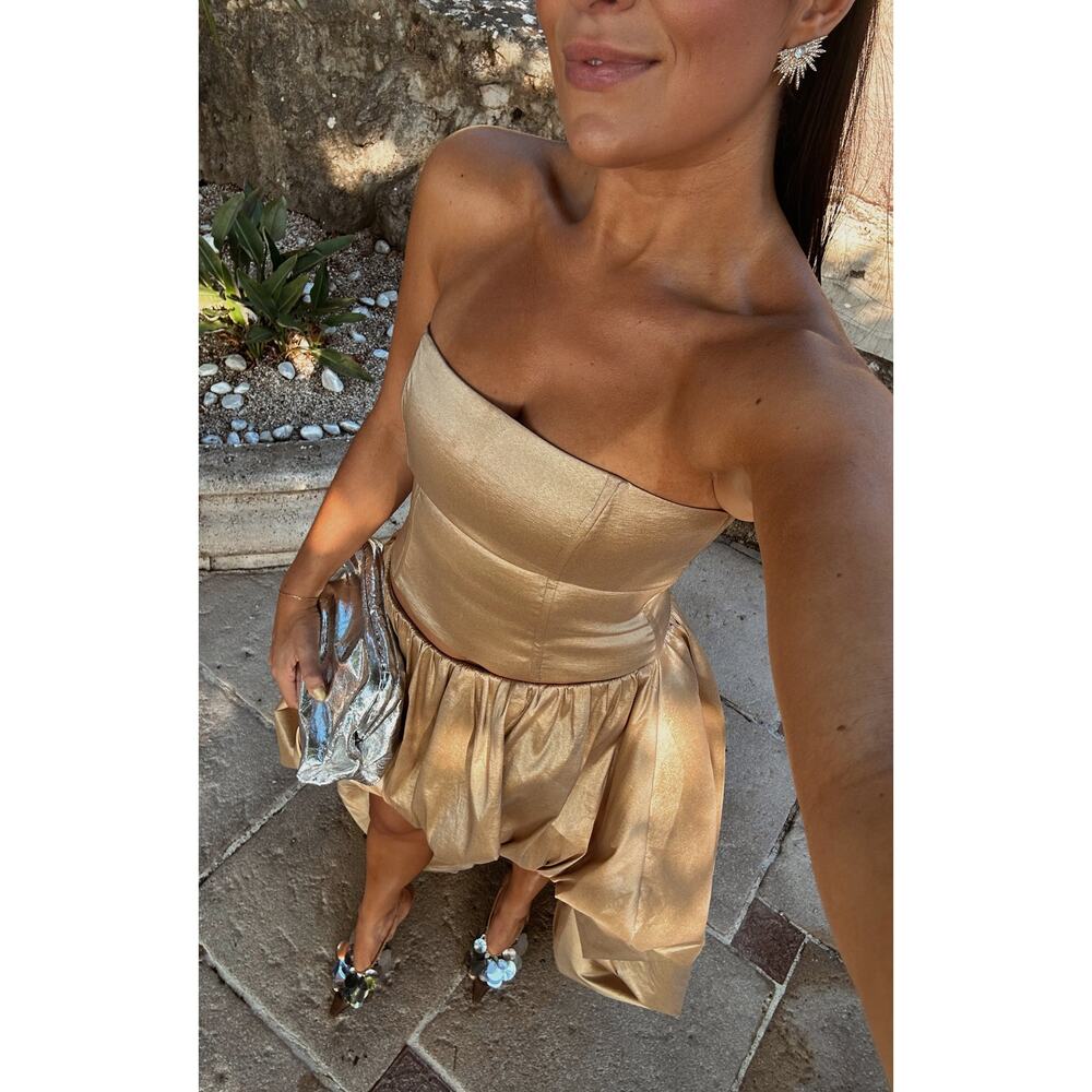 Show Me Your Mumu Tatum Maxi Skirt in Gold Metallic Taffeta L